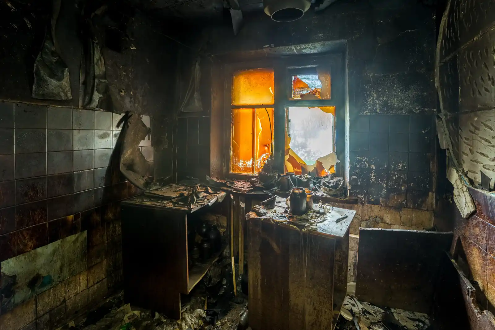 Fire damage restoration crew responding to a house fire in Long Beach, CA